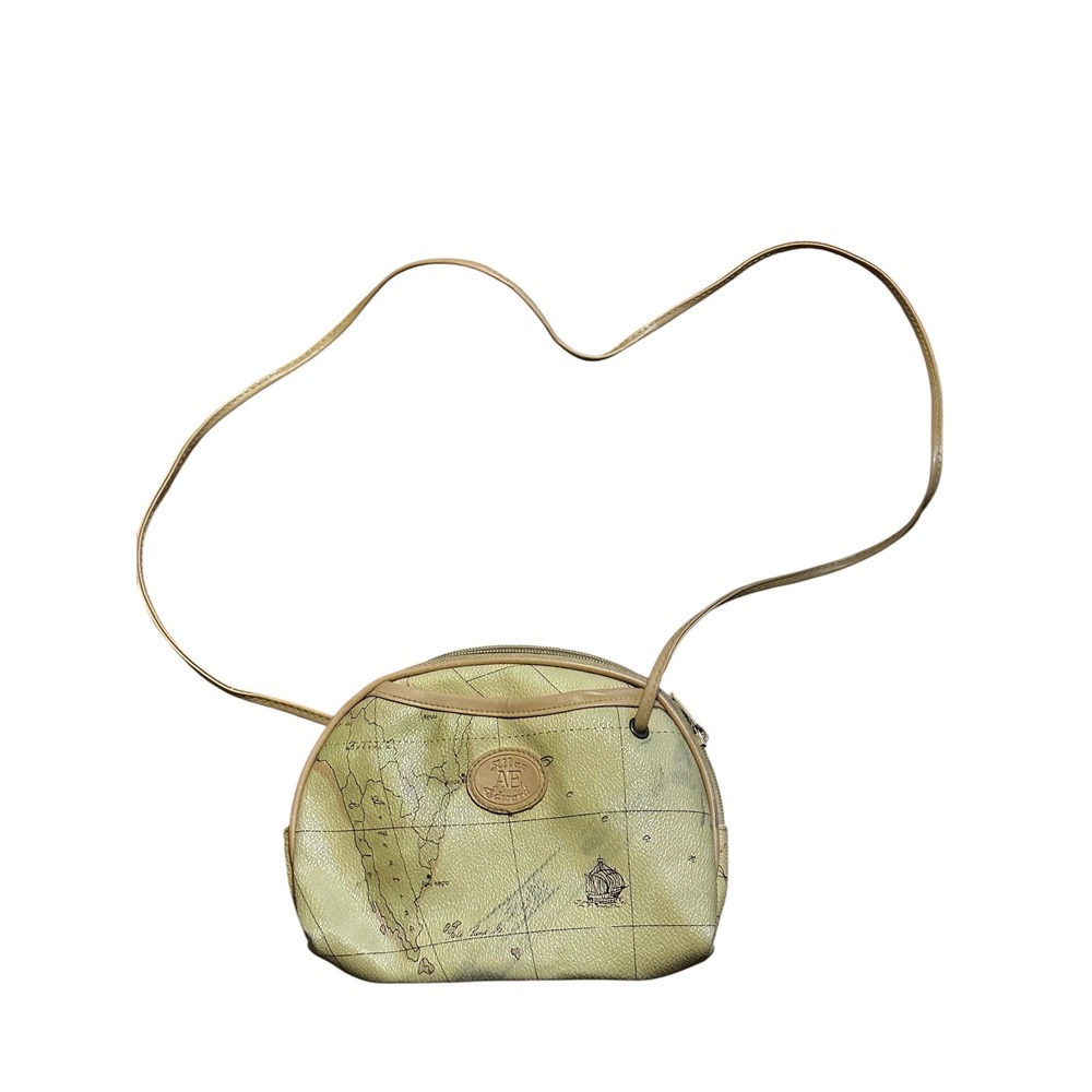Allan Edward Vintage World Map Crossbody Bag Tan Faux Leather Small Purse